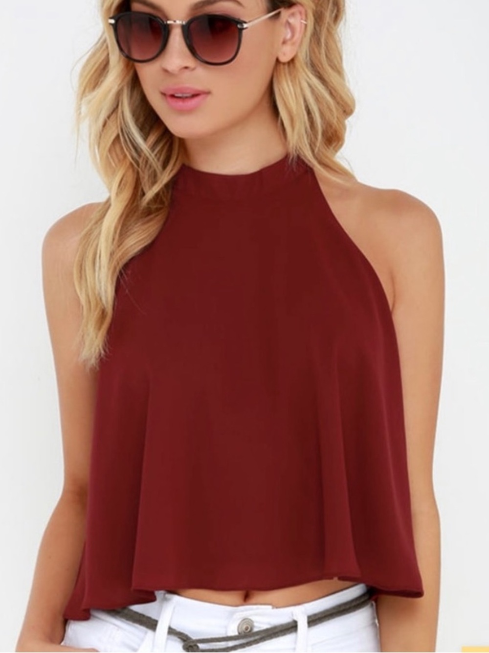Lulus Burgundy Keyhole Blouse - M
